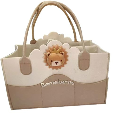 Monetais Organizador Caddy para bebé, fieltro de dibujos animados grueso, multifuncional, portátil, bolsa de almacenamiento para pañales de bebé, guardería, pañales para mamá y niños