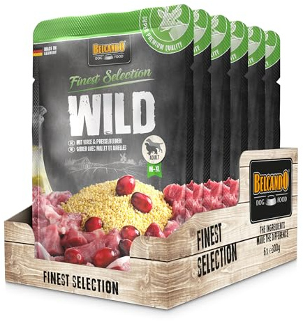 BELCANDO Sachets fraîcheurs [6x300g Gibier avec Millet et airelles] | Nourriture Humide pour Chiens | Nourriture Humide complète en Sachet Individuel
