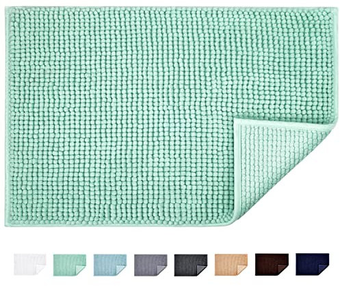 JARITTO Badematte rutschfest Badvorleger Mit Chenille Mikrofaser Badezimmerteppich Saugfähig Weich Maschinenwaschbar für Dusche Toilette 40 x 60 cm (Hellcyan)