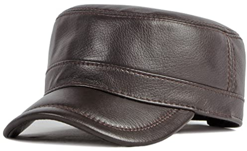 Gorras Militares de Piel de Cordero para Hombre, Gorra Militar de cadete, Marrón, Talla única