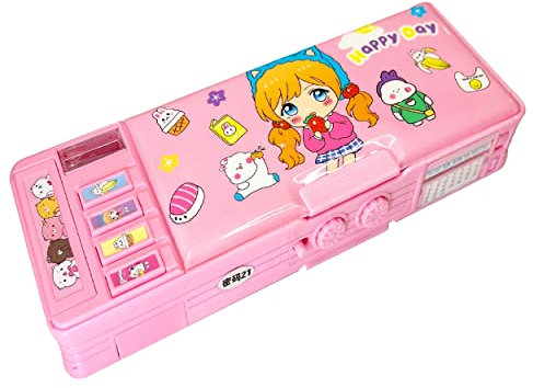 LilyBeauty Pop Up Multifunktionsmäppchen für Mädchen und Jungen, niedliche Cartoon Pen Box Organizer Schreibwaren, Anspitzer, Zeitplan, Whiteboard, Schulbedarf, Kinder(Rosa 2)