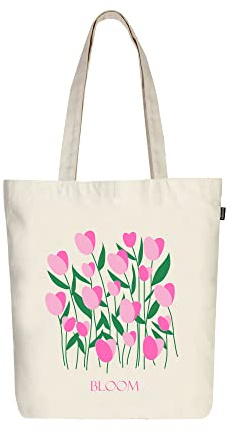 Eco Right Borsa Stoffa Shopper, Canvas Tote Bag, Borsa Donna, Borsa tote Tracolla organico cotone e tela con manici stampa, Borsa shopper riutilizzabile ecocompatibile lavabile