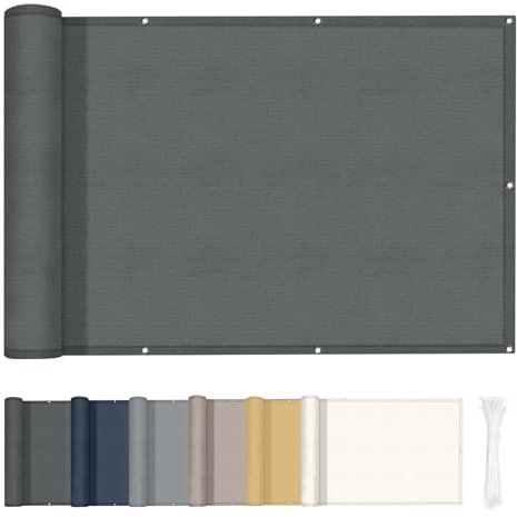 HENG FENG Pantalla Privacidad Balcón 0.9x7m, Protección UV, Lluvia y Viento, 160g/㎡ Tela PES, con Ataduras de Cable, Antracita - Ideal para Privacidad en Jardín y Balcones