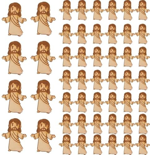 Wooden Mini Jesus in Bulk - Mini Jesus Figurine Easter Decorations,Religious Little Jesus Figures Doll Wooden Jesus Token,Tiny Jesus Decorations for Home Office or Micro Landscape (50)
