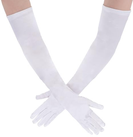 Styquenzer 1 Paar Lange Handschuhe Damen Lange Handschuhe Weiß, Weiße Handschuhes Elegant Damen 20er Handschuhes für Halloweenkarneval Party Ball Opera Abschlussfeiern Hochzeiten