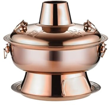 Fondue Olla Hot Pot Olla Caliente Multifuncional Vintage Shabu Hot Pot De Acero Inoxidable Shabu For Servir Olla Caliente Fondue Queso(Copper,30cm)
