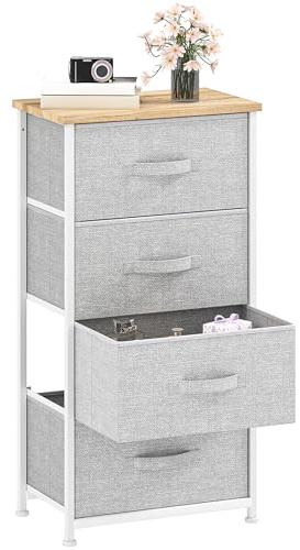DWVO Kommode mit 4 Schubladen, Schrank aus Stoff mit Griffen, Metallgestell & MDF-Holzplatte, langlebig, für Schlafzimmer & Wohnzimmer,Hellgrau