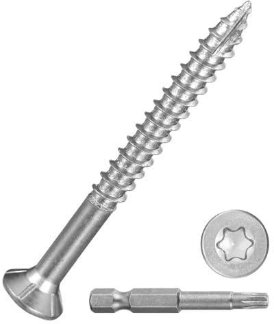 DTGN #10x2 Deck Screws - 100Pack - Good for Decks, Fences, Frames, Farms, Outdoor Furniture - 410 Stainless Steel Wood Screws W/ T25 Torx Star Drive Bit - Silver