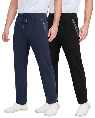 xtuwkzo Pantalon de Survêtement en pour Homme Lot de 2 Course Track Fitness Pantalons Respirant d'Entraînement Pant Noir/Bleu Marine-L