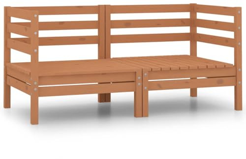 QZZCED Sofás de esquina de jardín 2 piezas, color marrón miel de madera maciza de pino muebles de patio para patios