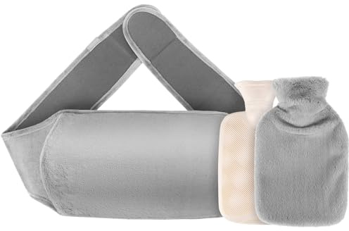 Cinturón Térmico 1 L 130 cm extra largo bolsa de agua caliente con funda removible y cinturón calor confortable para abdomen cintura cuello espalda y piernas gris