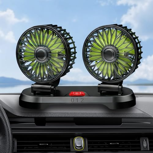 Ventilatore USB Mini per cruscotto auto - Ventilatore a doppio capo da 12V, braccio di prolunga, regolabile a 360° e 180°, silenzioso e potente, 2 velocità - Per auto, camion, SUV, camper, barca, casa