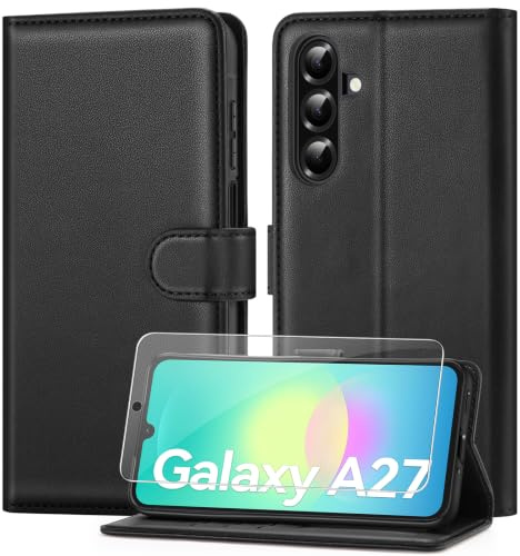 ivencase for Samsung Galaxy A27 5G Phone Case - Black | With Screen Protector, [RFID Blocking] PU Leather Flip Wallet Case with Stand Card Slots Magnetic Case for Samsung A27