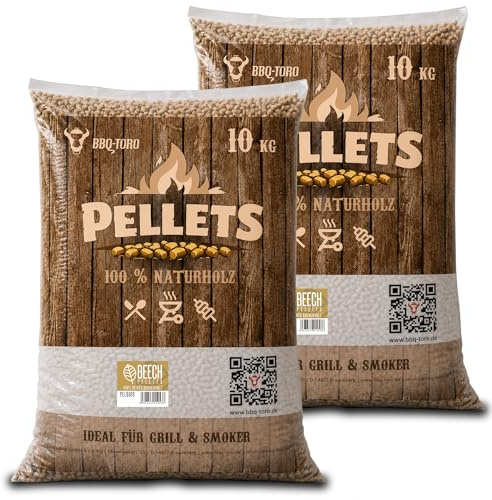 BBQ-Toro Grillpellets bok av 100 % bokträ | träpellets för grill, röker, pizzaugn och eldrör | bokpellets för rök, träpellets för uppvärmning (20 kg)