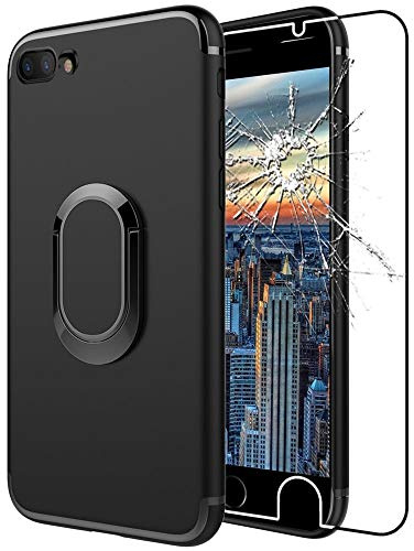 ebestStar - Fodral för iPhone 7, iPhone 8 Apple, Silikon Ringhållare Skydd, 360 Roterande, Svart + Skärmskydd