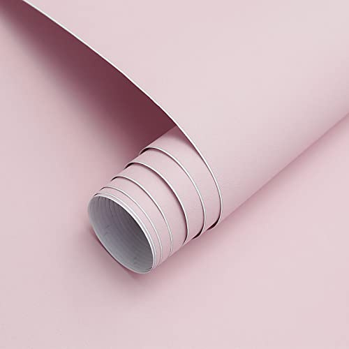HeloHo Solid Light Pink Wallpaper Matte Textured Peel and Stick Wallpaper 118X15.7 Modern Self Adhesive Removable Wall Paper Waterproof Contact Paper for Living Room Bedroom Decor