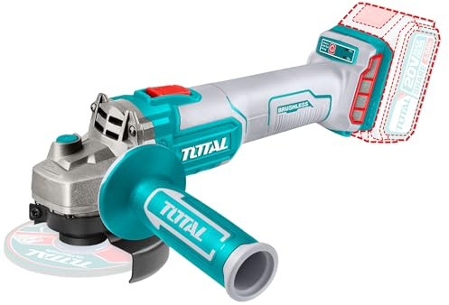 TOTAL - Smerigliatrice Angolare 20V | Motore Senza Spazzole | Diametro Disco 115mm | Velocità Regolabile 3000-8500 Giri/min | Uso Multiplo: Metallo, Pietra, Legno, Multicolore