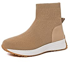 QUEEN HELENA Scarpe Alte Sneakers Platform Casual da Ginnastica Senza Lacci Leggere Donna X28-62 (X28-62 Khaki, Numeric_36)