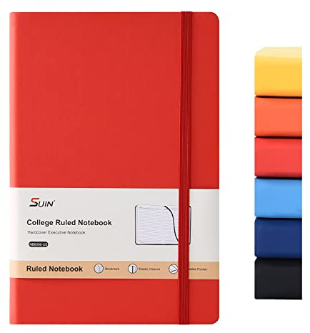 SUIN Hardcover-Journal-Notebooks, A5 Lined Journals Notebook for Writing 200 Pages, 8.2 x 5.5 inch, Classic Ruled Notebooks for Work/Travel/College (Red- 1 Pack)