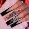JUSTOTRY 24 Stück Sarg Nägel Zum Aufkleben Lang mit Snake,Schwarz French Künstliche Nägel,Glitter Ballerina Kunstnägel Press on Nails,Coffin Fingernägel Fake Nails Mittel für Frauen