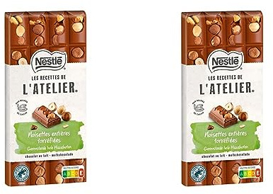 Nestlé Les Recettes de L'Atelier - Tablette Chocolat Lait Noisettes entières torréfiées- 170 g (Lot de 2)