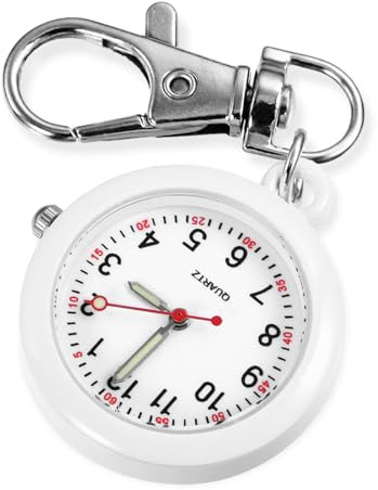 Fob Watch with Key Buckle - Fashion Quartz Pocket Watch Pointer Glow in Dark for Doctors, Nurses, Paramedics, Men, Women, Chefs, Hiking, Climbing