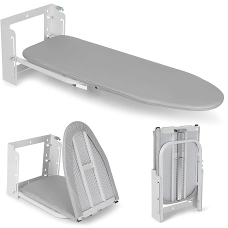 Vrietina Wall Mounted Ironing Board Adjustable Height, 36 x 12 Inch Fold Away Wall Board Compact Mount Space-Saving Iron Board with Removable Heat Resistant Cover for Home House Held Laundry