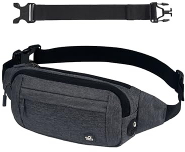 WATERFLY Bauchtasche Hüfttasche Herren Damen: Klein Gürteltasche Sport Bum Hip Bag Männer Frauen Waist Fanny Pack mit Verlängerungsgurt für Reise Wandern Hundetraining Outdoor Dunkelgrau