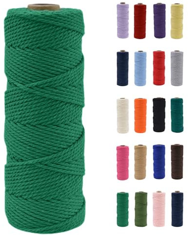 POPOYU Filato macramè, 2 mm, filato macramè, verde smeraldo, filato di cotone 2 mm x 100 m, corda di cotone naturale, filo per fai da te, decorazione per il fai da te, per il soggiorno