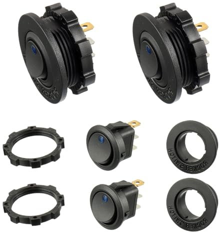 Blue LED Lighting Round Switch KCD1-8 12V 20A Waterproof Rocker Switch for Marine and Various Vehicles 3-pin Waterproof Lighting Switch with Housing (2pcs)