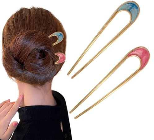 2 Pezzi Forcina per Capelli Francese in Metallo a Forma di U Twist - Accessori per Donne Ragazze (Oro)