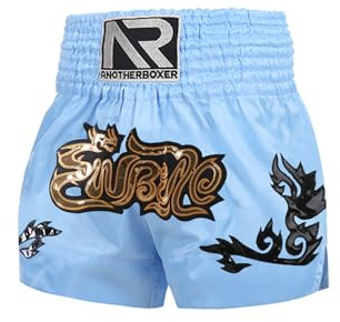 Manyakai Kids Muay Thai Shorts Boys Girls Kickboxing Trunks Martial Arts MMA Grappling Fighting Athletic Shorts A Light Blue 8-12 Years
