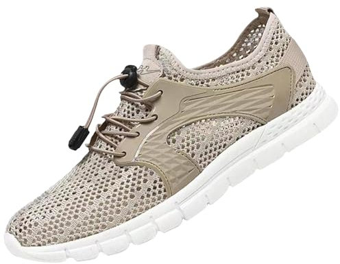 Zapatillas deportivas para hombre de verano, aireadas, de malla, transpirables, suela plana, antideslizantes, con cierre rápido, ligeras, zapatillas de deporte, caqui, 43 EU