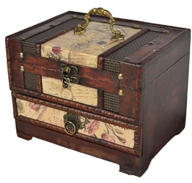 YAOGUI Joyero tradicional chino de madera con cajón y asa, elegante soporte para pendientes y abalorios pequeños para mujer