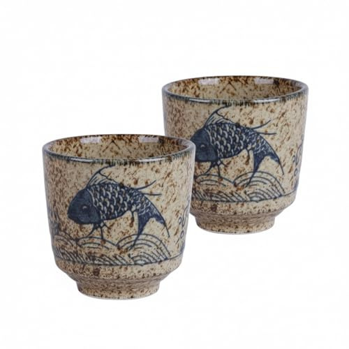 Générique Tasses en céramique japonaises rétro -16cl ×2- idéale pour couple,le café expresso, le thé, l'eau -sans anse-style asiatique-design unique-cadeau Saint-Valentin (brun,brun)