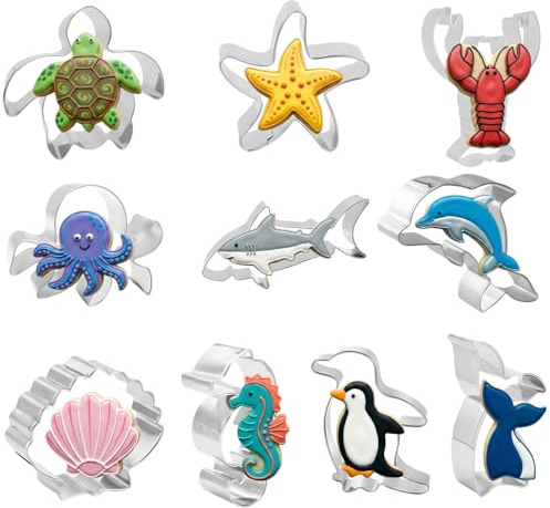 CZXCV Ocean Animal Cookie Cutters, Stainless Steel Biscuit Cutters, 10 Pcs