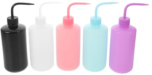 ARTSEWPLY 5 Bottiglie di Plastica da 500 Ml con Beccuccio Curvo per Lavaggio Ciglia e Tatuaggi, Flaconi Comprimibili con Scala Graduata per Irrigazione Piante Grasse e Uso