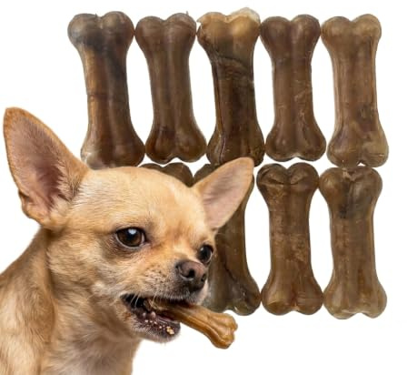 Huesos de Cuero Prensado para Perros, 5 cm, Pack de 10 Unidades, Snack Dental Natural, Rico en Proteínas, Razas Toy, Premios Comestibles para Perros
