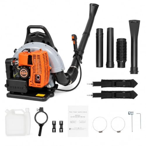 EGBNSY Soplador de Hojas Gasolina Naranja 63cc 2,7kW Deposito 1,8L Limpieza | para Jardin Obras Carreteras, Eliminacion Hojas Polvo Escombros, Motor 2 Tiempos Correa Hombro Deposito 1,8L Uso Eficiente