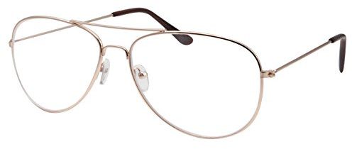 grinderPUNCH Kids Size Non-Prescription Gold Aviator Glasses Clear Lens Oversized (Age 6-12)