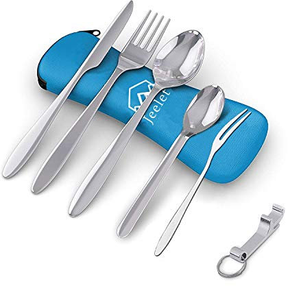 FYSHOP 1 Juego de Cubiertos de Acero inoxidable para Llevar al Trabajo Porta Estuche Funda Cubiertos para Camping