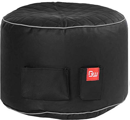 Gamewarez Sitzsack-Hocker 50x30 cm Kunstleder mit EPS-Perlen Füllung - Fußhocker Hocker – Gaming-Hocker, Sitzhocker, Fußhocker zum Zocken, mit Seitentasche, Made in Germany, schwarz-grau