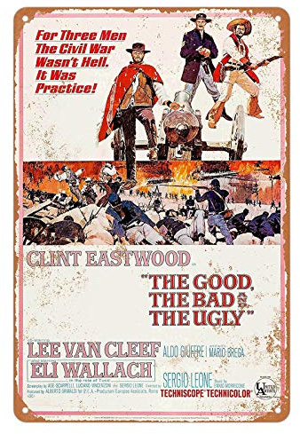 KENSILO Metal Sign Vintage 1966 The Good, The Bad and The Ugly Movie Poster Tin Signs Bar Club Man Cave Wall Decor 8 x 12 inches
