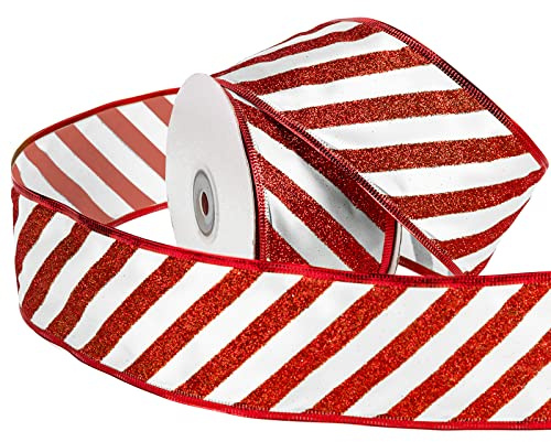RUSPEPA Ruban Câblé De Vacances De Noël - Ruban À Rayures Rouges Et Blanches - 63 mm X 22 m Chaque Rouleau - Bord Câblé Rouge