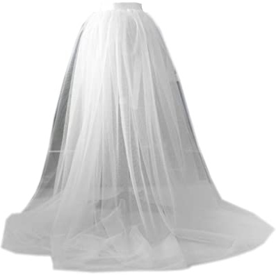 Desmontable tren nupcial vestido de novia falda de tul para fiesta de noche mujeres piso longitud ver a través vestido correa de cintura estilo capa, blanco, Talla única