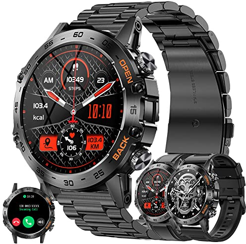 Smartwatch Män med Telefonfunktion, Fitness Tracker 1,39 HD Pekskärm, Smartklocka med Sömnmonitor Pulsmätare 123 Sportlägen Sportklocka Fitnessklocka Armbandsur för Android IOS (Svart)