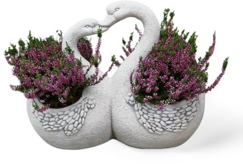 gartendekoparadies.de Statuette en pierre massive en forme de cygnes aimants, hauteur 39 cm, 19 x 45 cm, gris, 16 kg, en pierre coulée résistante au gel, D1520