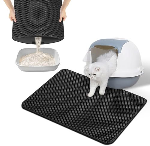 Phantasy Katzenklo Matte 55 * 75 CM, Schwarz Katzenstreu Unterleger Waben Design Vorleger wasserdichte Doppelte Schichte Entwurf Bienenwabe Matte, Katzentoilette Matte
