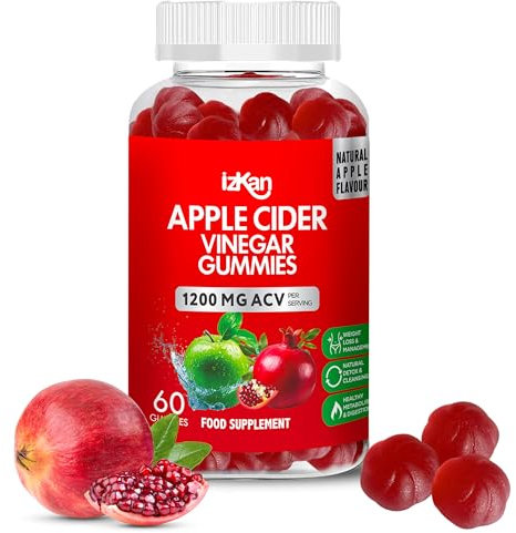 Izkan Apfelessig-Gummibärchen mit Mutter 1200 mg – ACV-Gummibärchen – | Unterstützung für Verdauungsgesundheit, Energie, Immunsystem und Stoffwechsel | – mit Vitamin B12, B6 & Roter Bete & Granatapfel
