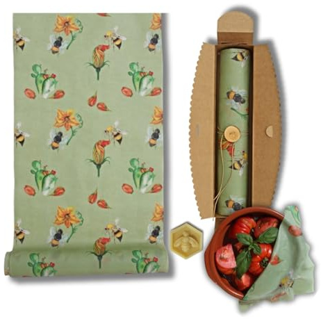 Beeswax wrap in un rotolo da tagliare 30x90 cm | Rotolo in cotone cerato per conservare gli alimenti | dimensioni personalizzabili | Prodotto in Italia (Fichi d'india)